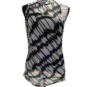 DKNY Black White Sleeveless Mesh Overlay Top Women's XS